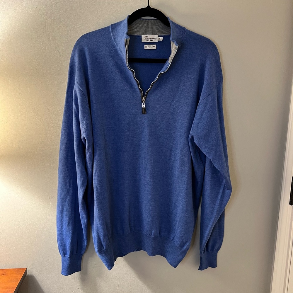 Peter Millar Blue 3/4 zip wool & silk Sweater XXL